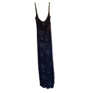 Scott McClintock long navy blue floral sparkly spaghetti strap low back dress